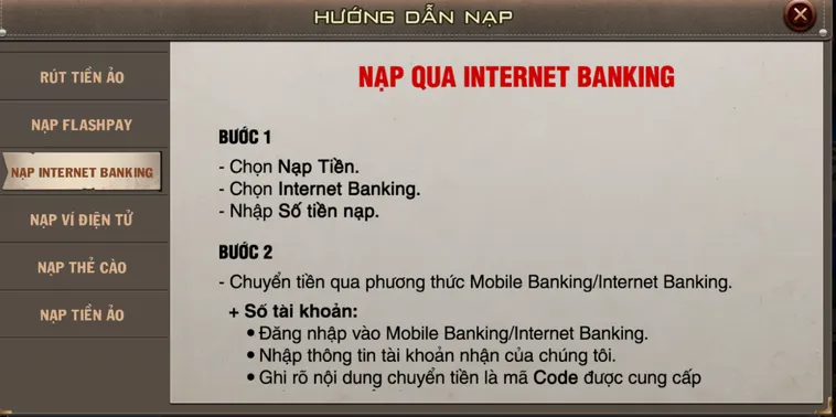 Hướng Dẫn Nạp Tiền Qua Tài Khoản Ngân Hàng Tại B52 Club Siêu Tốc Cho Người Mới